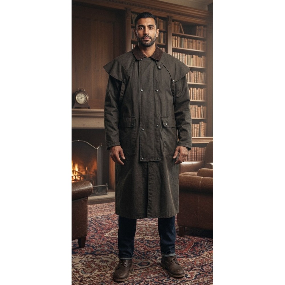 Australian Outback Duster Coat Oilskin Trench Coat‎ Size S Brown Western Ranch